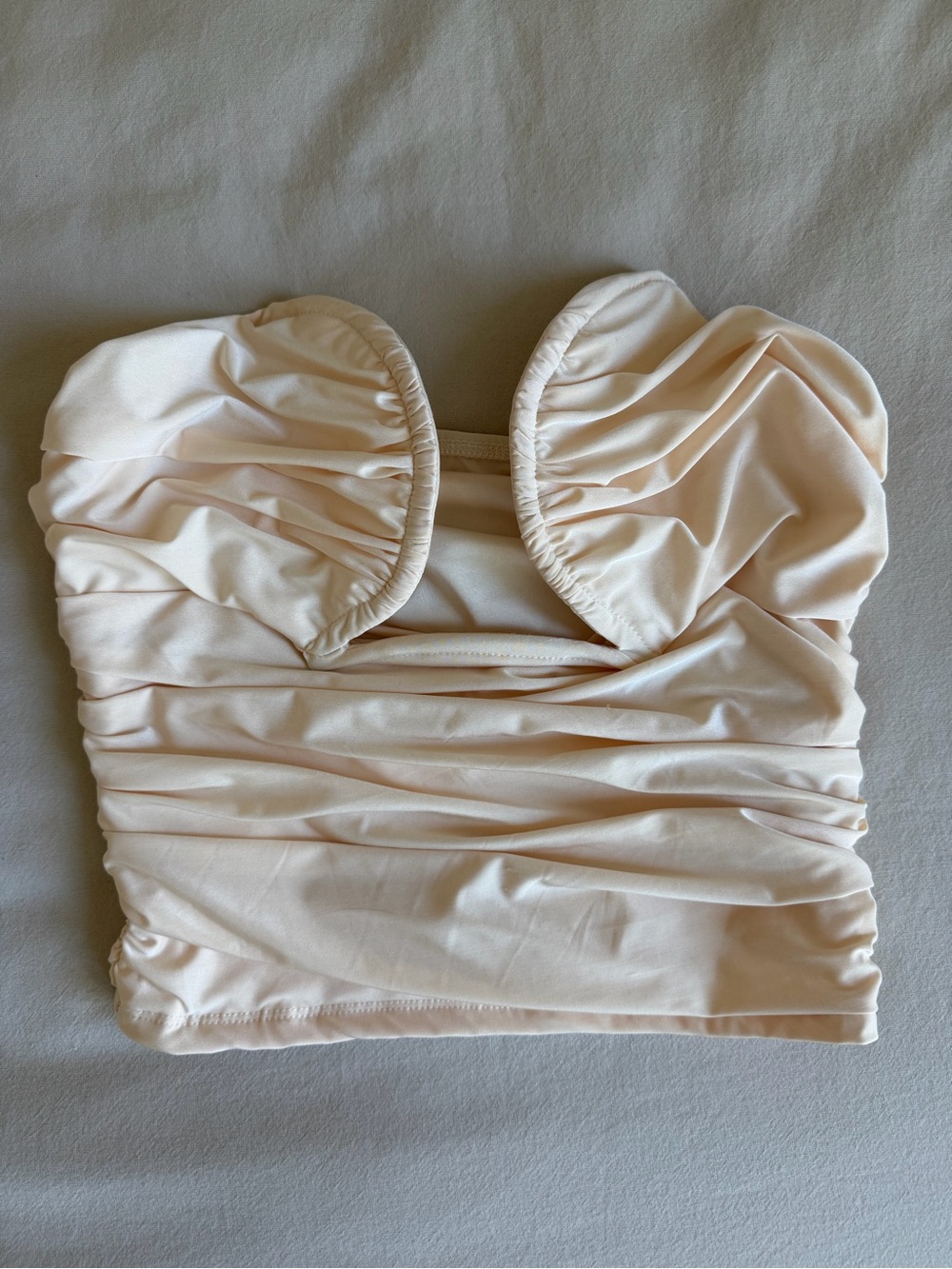 Structured Ruched Strapless Top in Cream/ light apricot color